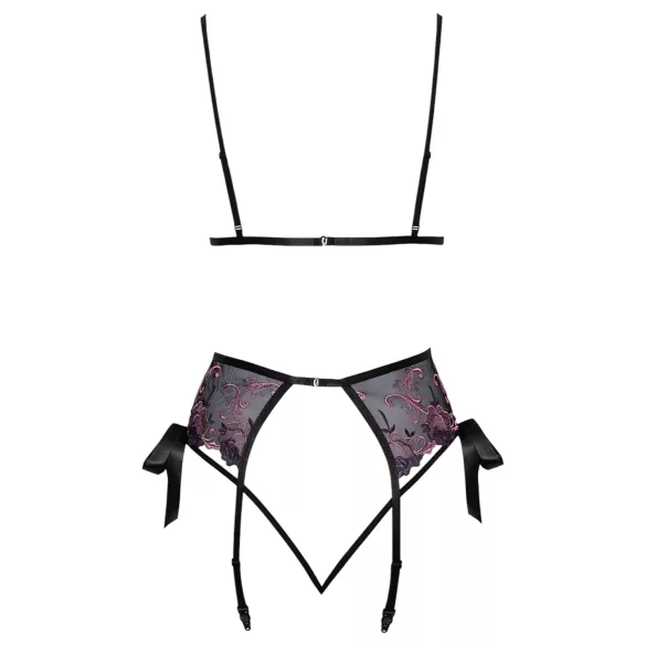 Poljubivi - roze-ljubičasti vezeni grudnjak set (crno) - L/XL