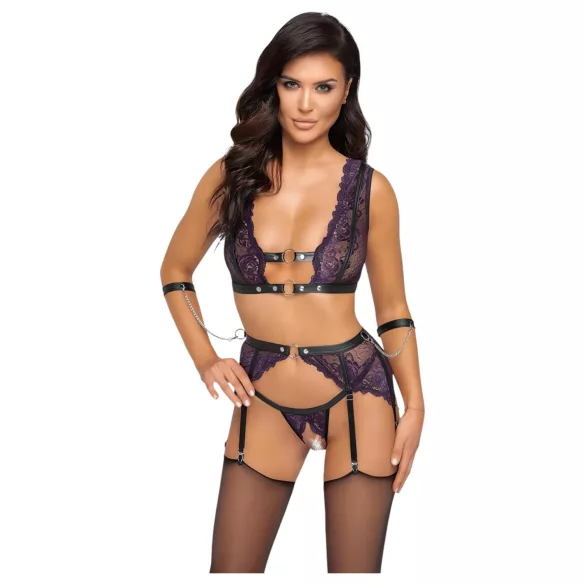 Cottelli Bondage - set donjeg veša i lisice (crna-ljubičasta) - L