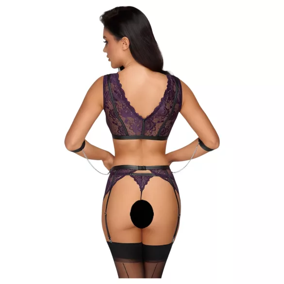 Cottelli Bondage - set donjeg veša i lisice (crna-ljubičasta) - L