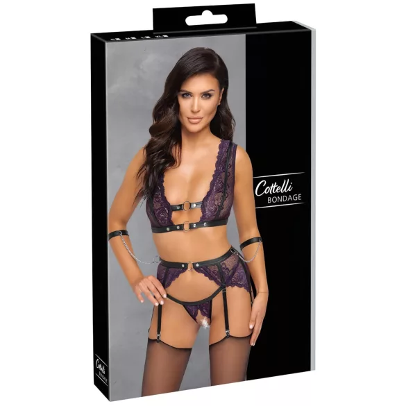 Cottelli Bondage - set donjeg veša i lisice (crna-ljubičasta) - L