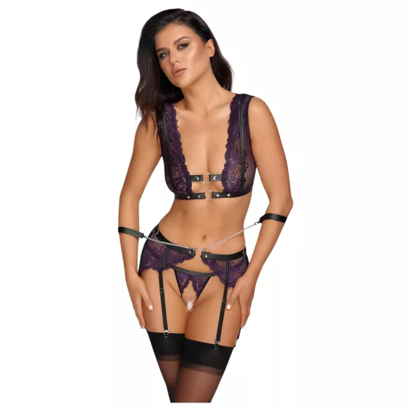 Cottelli Bondage - set donjeg veša i lisice (crna-ljubičasta) - L
