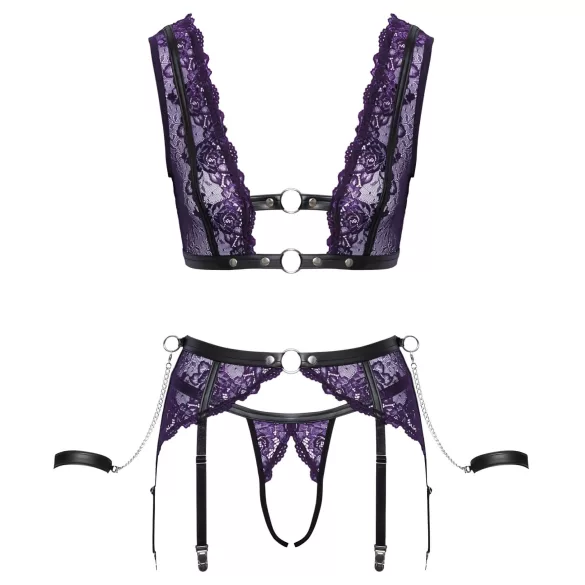 Cottelli Bondage - set donjeg veša i lisice (crna-ljubičasta) - L