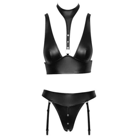Cottelli Bondage - sjajni grudnjak set sa lisicama (crna) - M