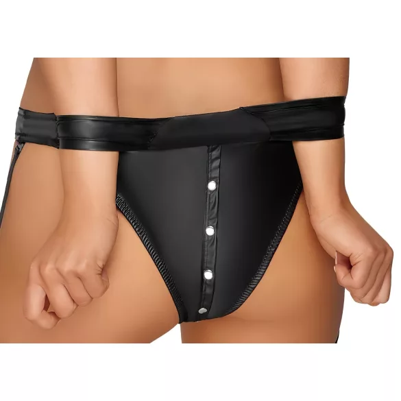 Cottelli Bondage - sjajni grudnjak set sa lisicama (crna) - M