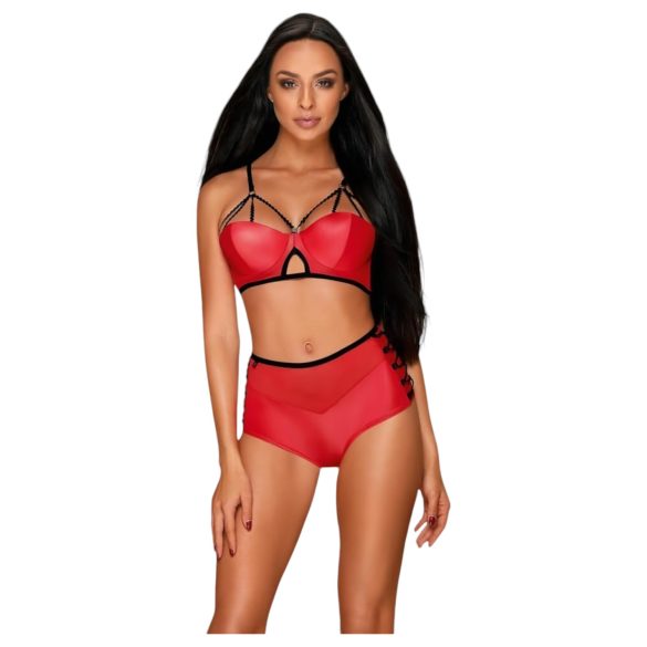 Obsessive Leatheria - grudnjak kožni efekat set (crveno) - S/M