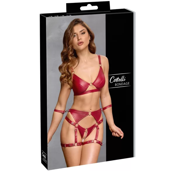Cottelli Bondage - sjajni grudnjak set i lisice (crvene)