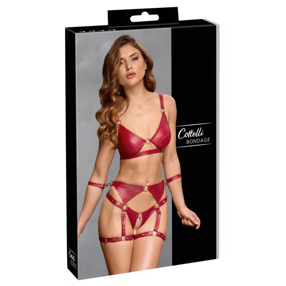 Cottelli Bondage - sjajni grudnjak set i lisice (crvene) - M