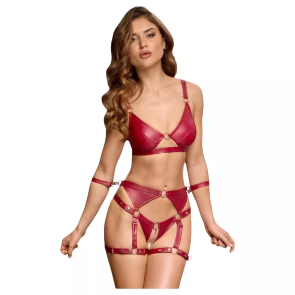 Cottelli Bondage - sjajni grudnjak set i lisice (crvene) - XL