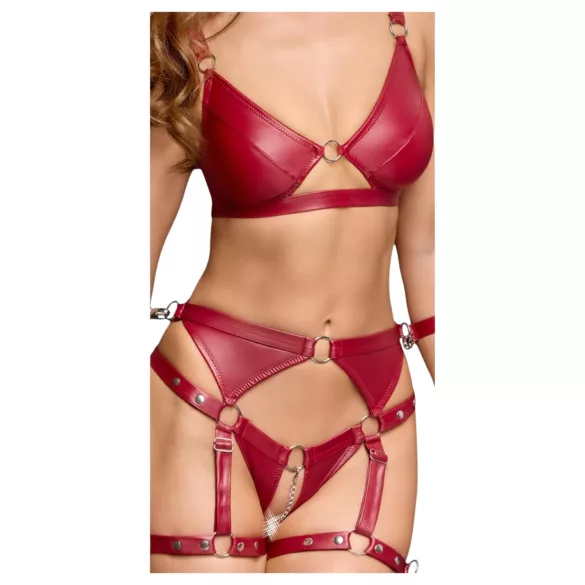 Cottelli Bondage - sjajni grudnjak set i lisice (crvene) - XL