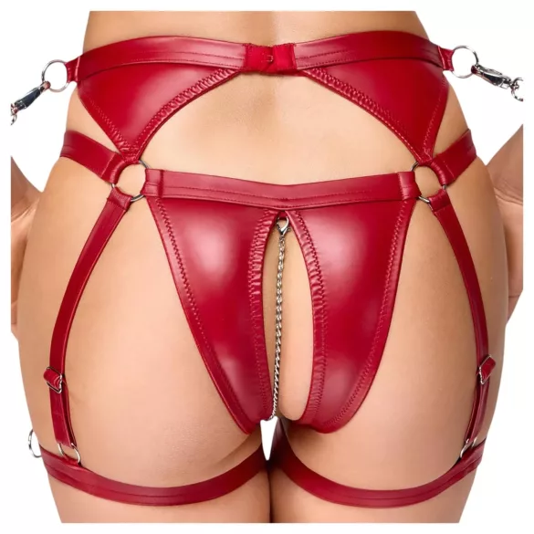 Cottelli Bondage - sjajni grudnjak set i lisice (crvene) - XL