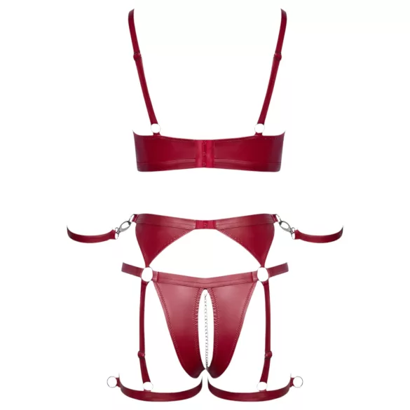 Cottelli Bondage - sjajni grudnjak set i lisice (crvene) - XL