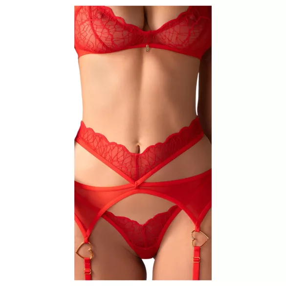Obsessive Cupid Desir - čipkasti donji veš komplet (crveni) - L/XL
