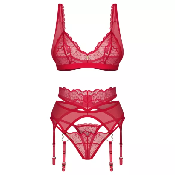 Obsessive Cupid Desir - čipkasti donji veš komplet (crveni) - L/XL