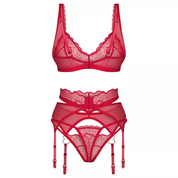 Obsessive Cupid Desir - čipkasti donji veš komplet (crveni) - L/XL