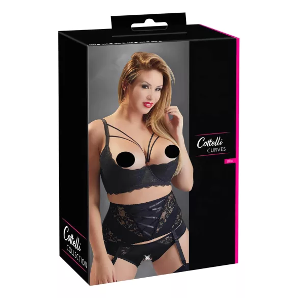 Cottelli Plus Size - crni potporni grudnjak sa prstenovima