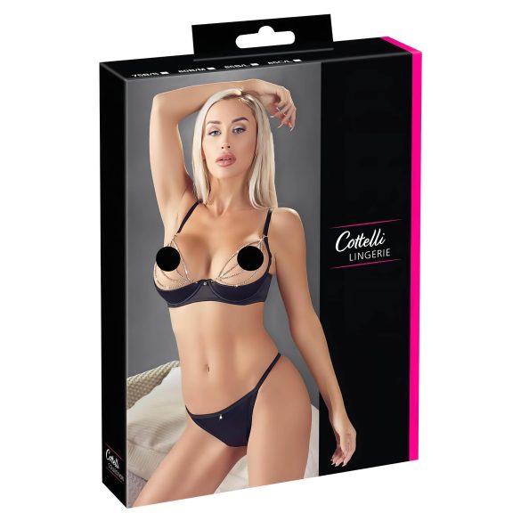 Cottelli - Set sa lancima i satenskim podizačem grudi sa cirkonima (crno) - 80B/M