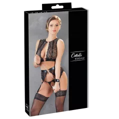   Cottelli Bondage - čipkasti komplet donjeg veša + lisice (4‑delni) - M