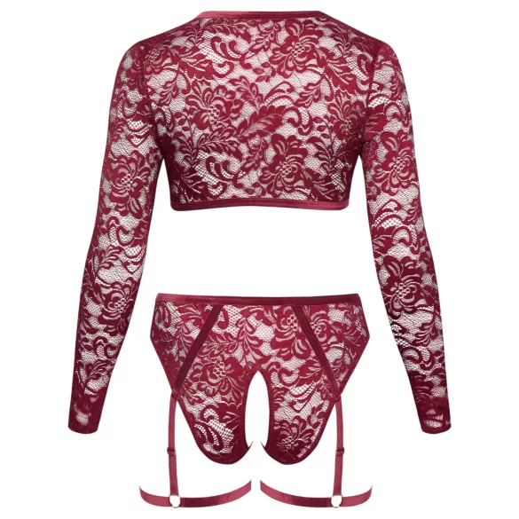 Cottelli Curves - komplet od čipke sa dugim rukavima (crvena) - 2XL