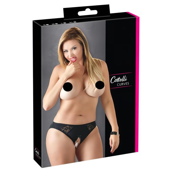 Cottelli Plus Size - čipkaste otvorene gaćice (crne) - 4XL