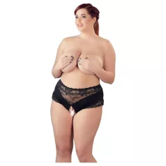 Cottelli Plus Size - crne čipkaste gaćice s perlama