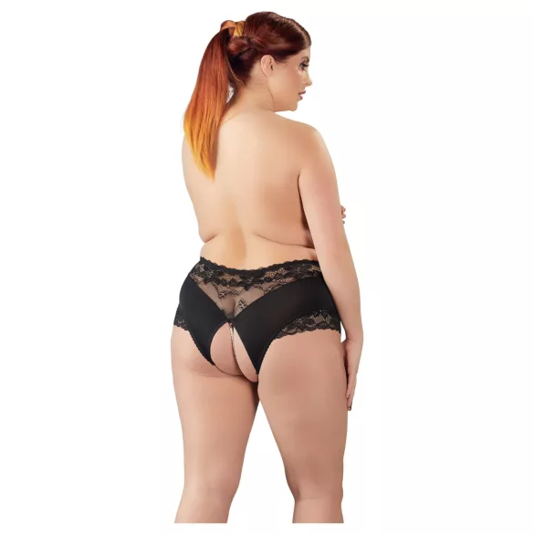Cottelli Plus Size - crne čipkaste gaćice s perlama - XL