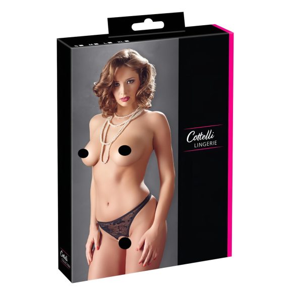 Cottelli - Čipkasti tanga sa biserima, otvoren dizajn (crni)