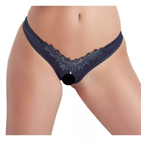 Cottelli - cvetni otvorene gaćice sa perlama (crne) - XL