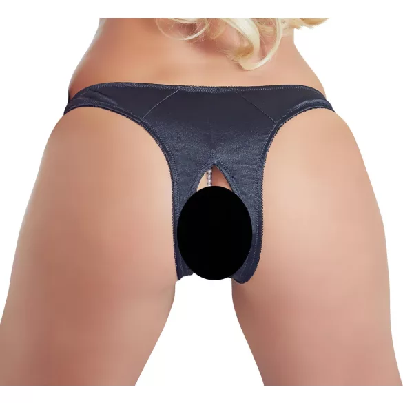 Cottelli - cvetni otvorene gaćice sa perlama (crne) - XL
