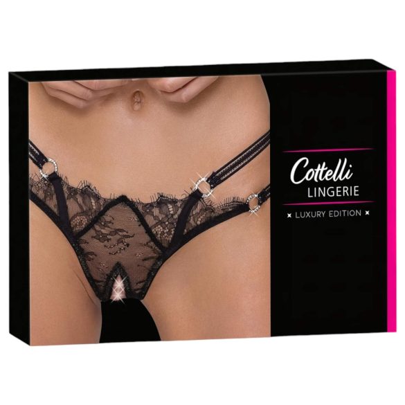 Cottelli - luksuzni crni tanga sa otvorima i prstenovima - M/L