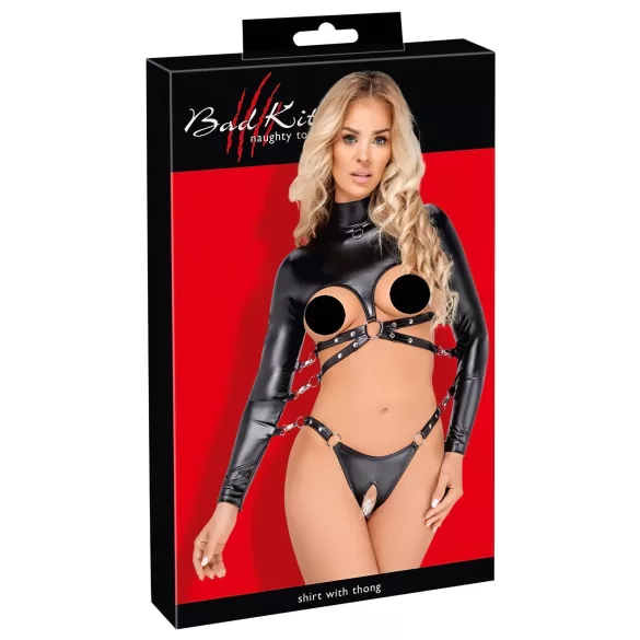 Bad Kitty - otvoreni grudnjak bondage set (crni) - L