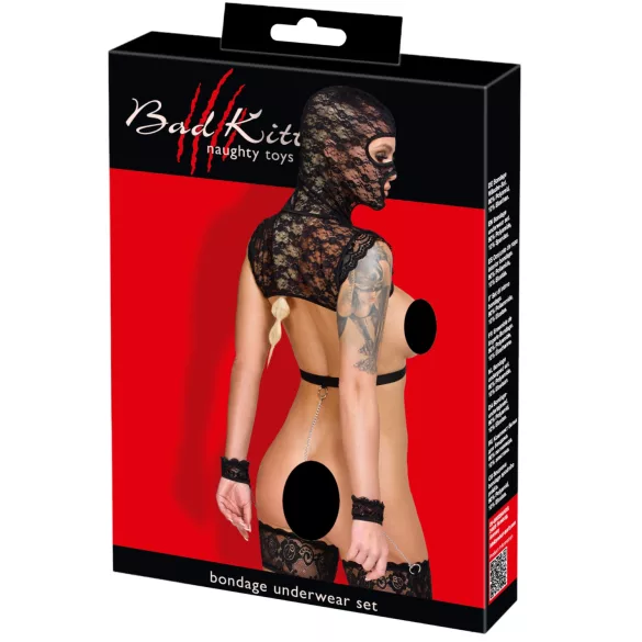 Bad Kitty - čipkani BDSM set (crni) - M