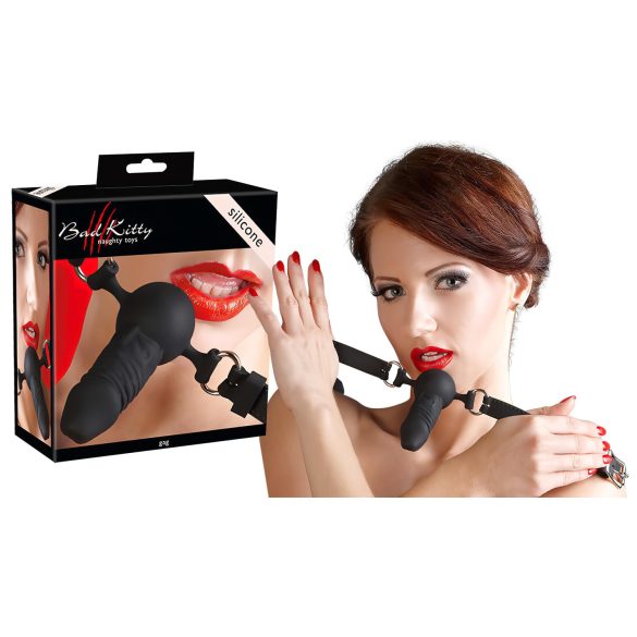 Bad Kitty - Silikonski gag sa malim dildom (crni)