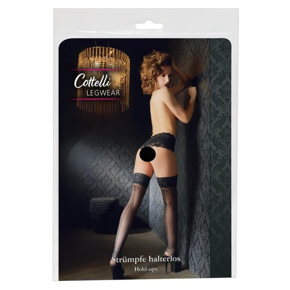 Cottelli - crne čarape sa prugama i cvetnim motivom (ljiljan)