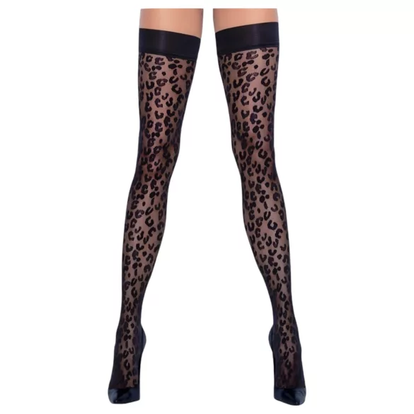 Cottelli čarape - crne sa leopard printom - 3