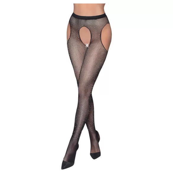 Cottelli Legwear - otvorene, sjajne, crne čarape (S-L)