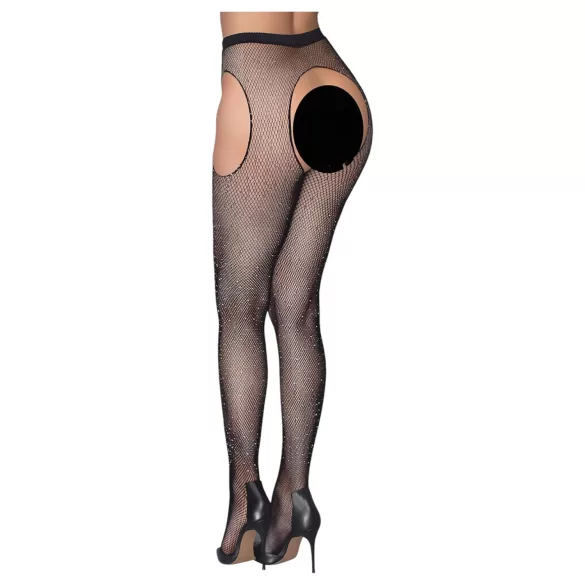 Cottelli Legwear - otvorene, sjajne, crne čarape (S-L)