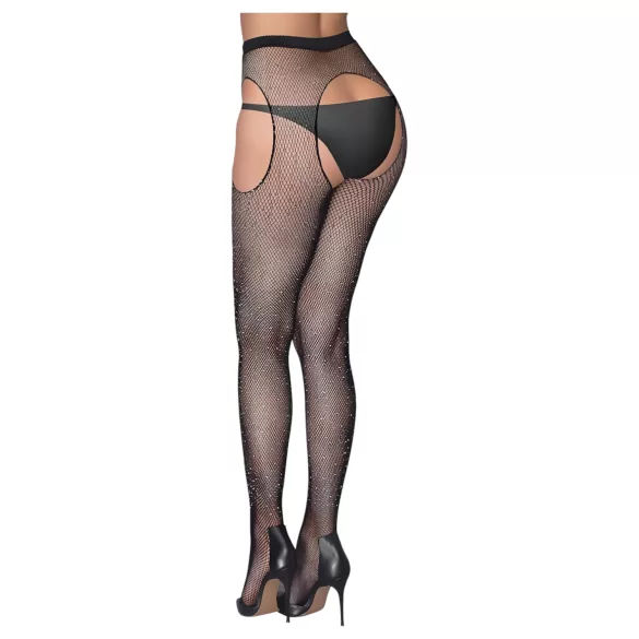 Cottelli Legwear - otvorene, sjajne, crne čarape (S-L)