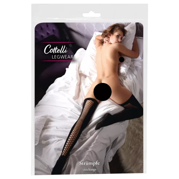 Cottelli - samodržeće mrežaste čarape iznad butine (crne) - S/M