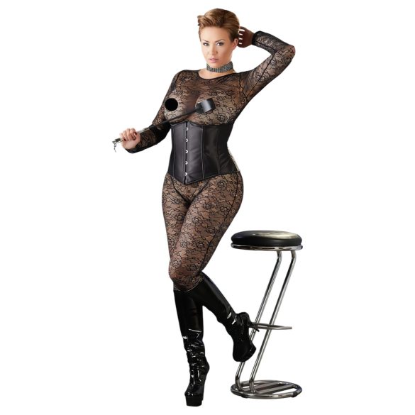 Cottelli Plus Size - satenski korset (crni) - 3XL