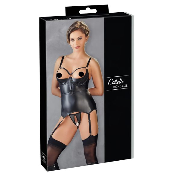 Cottelli Bondage - sjajni top s lisicama za podizanje grudi (crni) - L