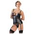 Cottelli Bondage - sjajni top s lisicama za podizanje grudi (crni) - XL