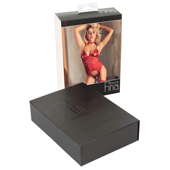 Abierta Fina - svetlucava lančana majica i tanga (crvena) - XL