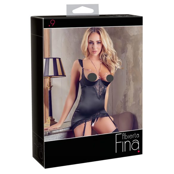 Abierta Fina - sjajni lančani top i tanga (crna) - 85B/L