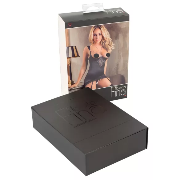 Abierta Fina - sjajni lančani top i tanga (crna) - 85B/L