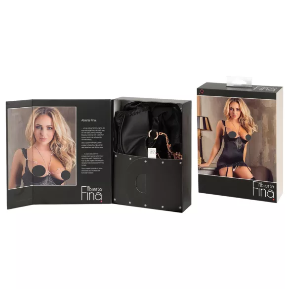 Abierta Fina - sjajni lančani top i tanga (crna) - 85B/L