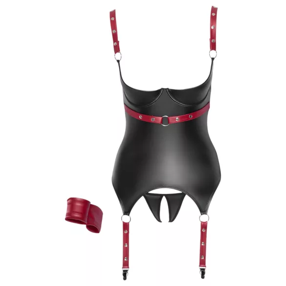 Cottelli Bondage - Sjajni top sa okovratnikom za podizanje grudi (crni) - XL