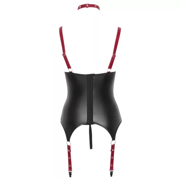 Cottelli Bondage - Sjajni top sa okovratnikom za podizanje grudi (crni) - XL
