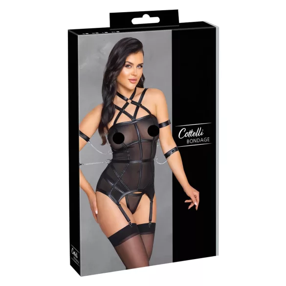 Cottelli Bondage - gornji deo s trakama, lisice i tanga (crna)