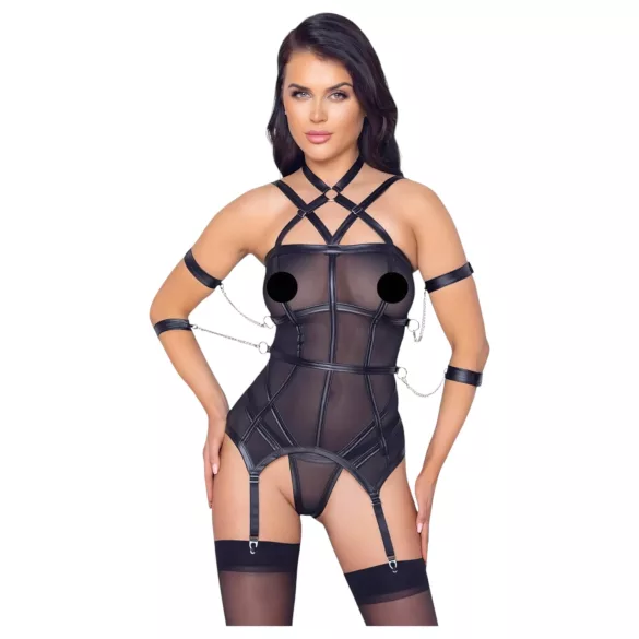 Cottelli Bondage - gornji deo s trakama, lisice i tanga (crna) - M