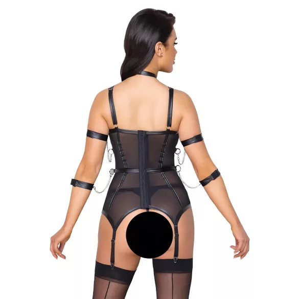 Cottelli Bondage - gornji deo s trakama, lisice i tanga (crna) - L